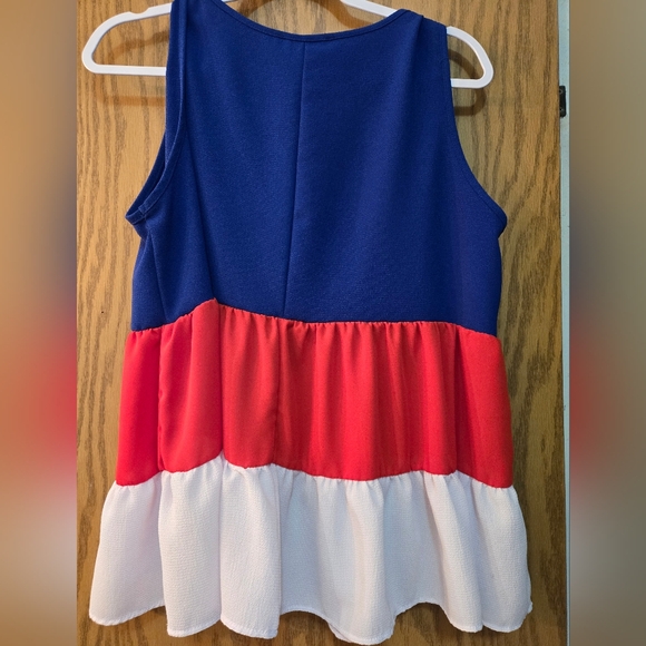 Very cute red, white, and blue flowy summer blouse. Worn once for 2 hours. - Picture 3 of 6